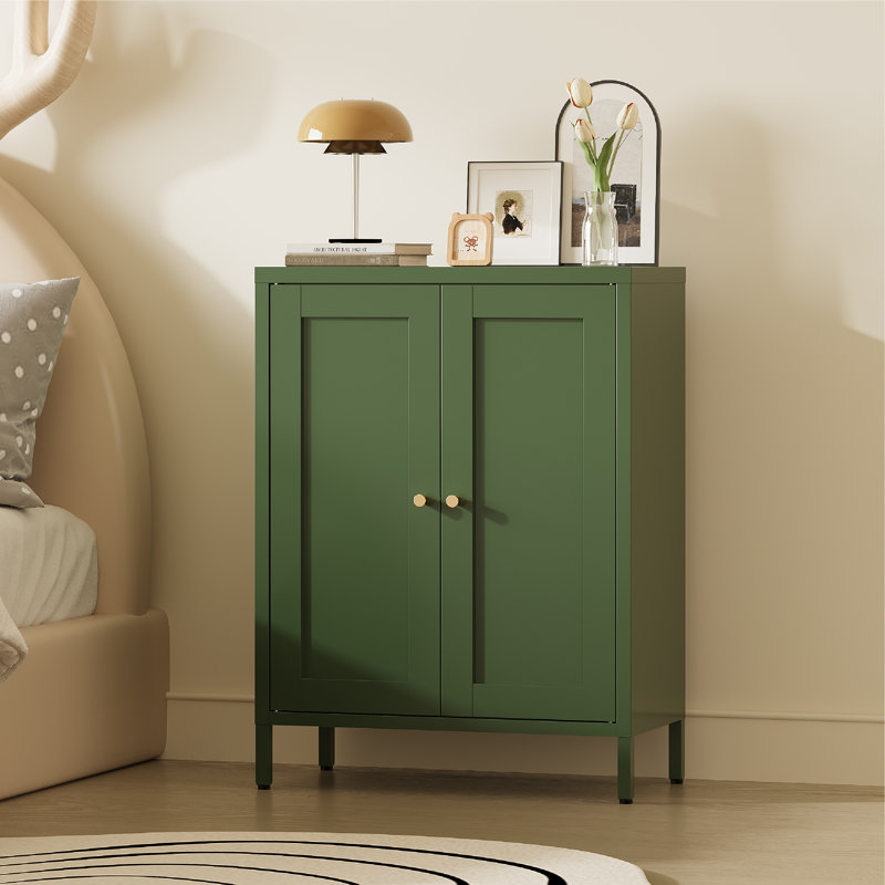 31.5" Tall Metal Side Cabinet with 2 Doors and 2 Adjustable Shelves, Green
