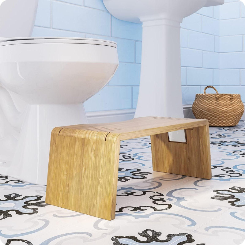Folding Bamboo Toilet Stool,Collapsible Bathroom Stool(Brown)