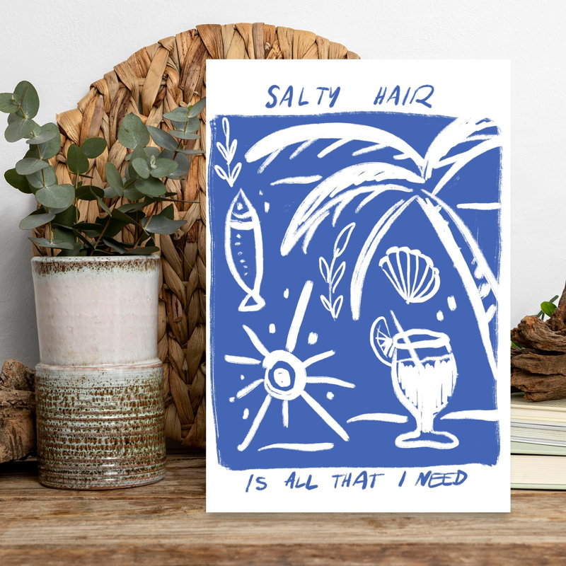 Affiche de poils salés, impression abstraite minimaliste, palmier, poisson, bord de mer, 18" H x 12" W