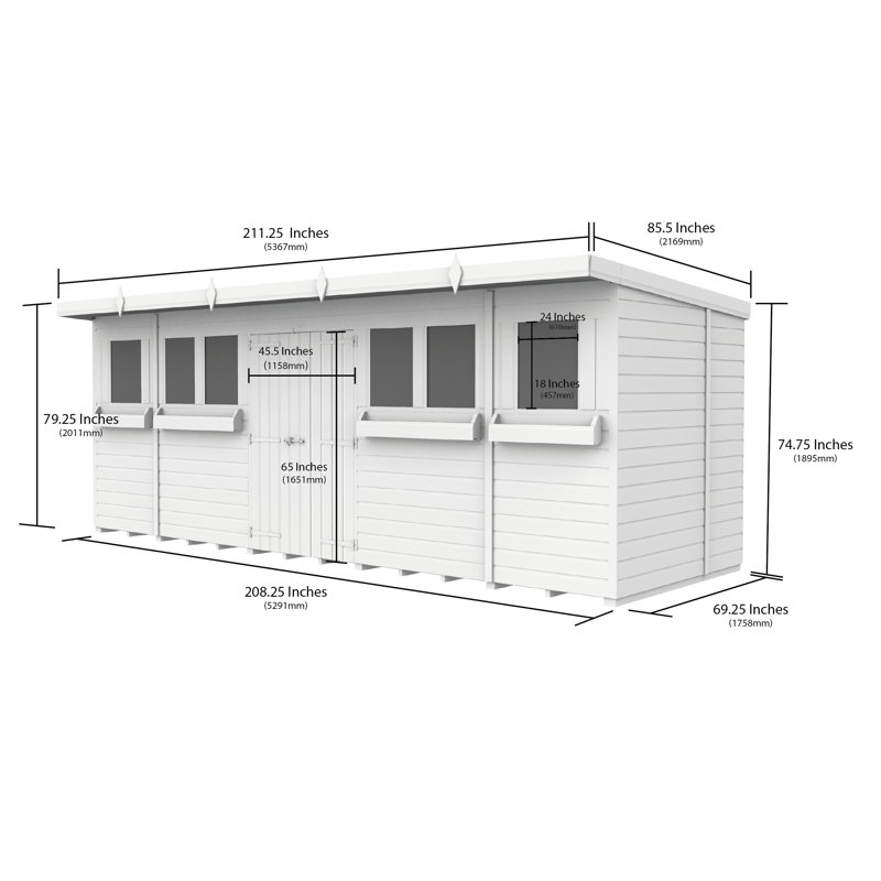 Total Sheds 18ft x 6ft Pent Summer Shed - Toughened Glass External Planters - Pressure Treated Timber - UK Manufactured