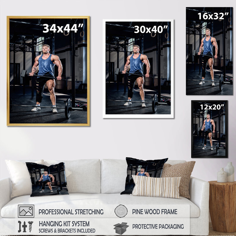 " Powerlifting Man Flex I ", Gold Floater Framed, 32" H x 16" W x 1" D
