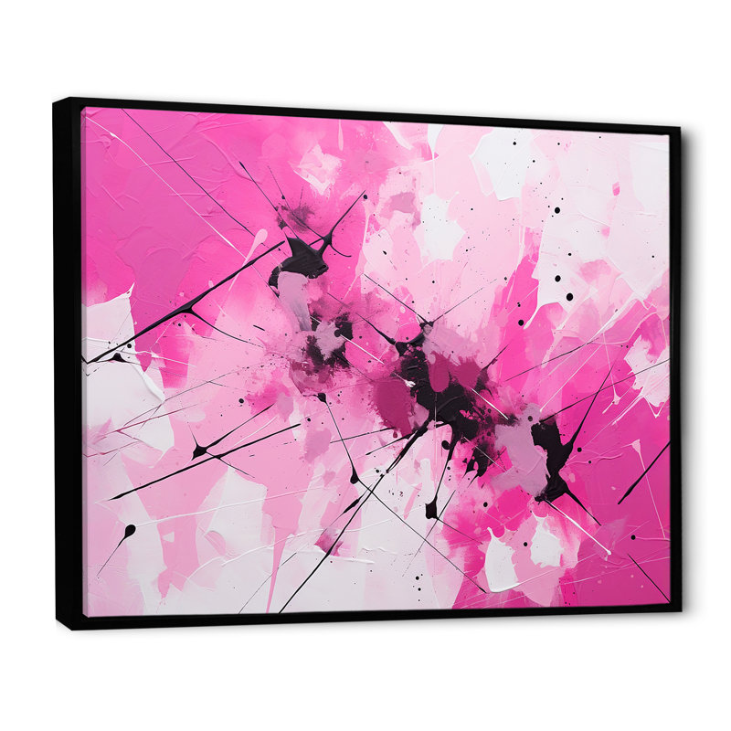Fusion abstraite dorée et mauve - art mural abstrait, salon, Cadre flottant noir, H 16 po x l 32 po x P 1 po