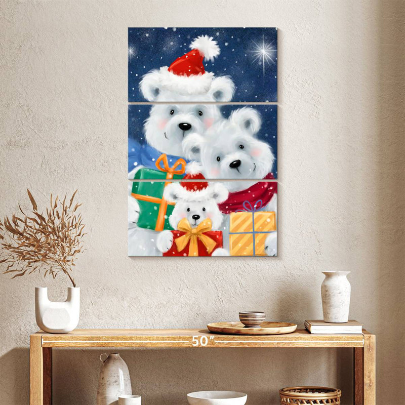 Famille d'ours polaires avec cadeaux Lelend, H 65 po x l 42 po