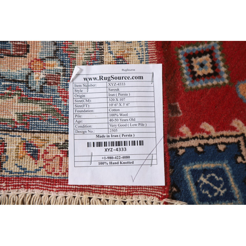 One-of-a-Kind Runner 3'6'' X 10'6'' 1970s Runner Wool Area Rug in Red