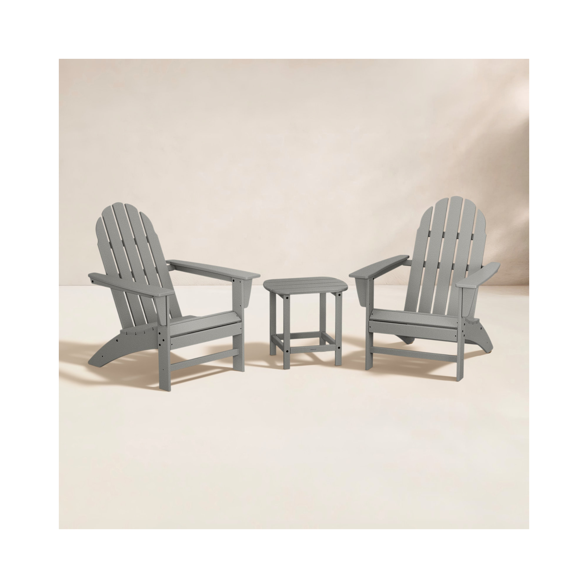 Vineyard 3-Piece Adirondack Set with South Beach 18" Side Table, Slate Gray
