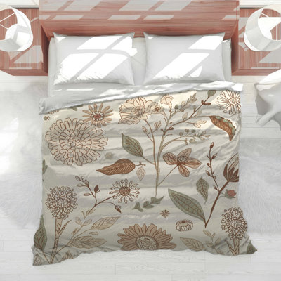 Beige Floral Illustration Comforter