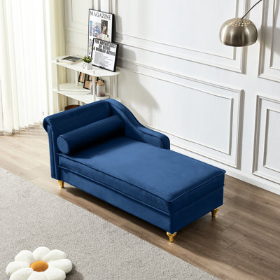 Méridienne en velours doux avec rangement en bleu marine - Design élégant et pieds dorés pour le salon Chambre / salon confortable et caché