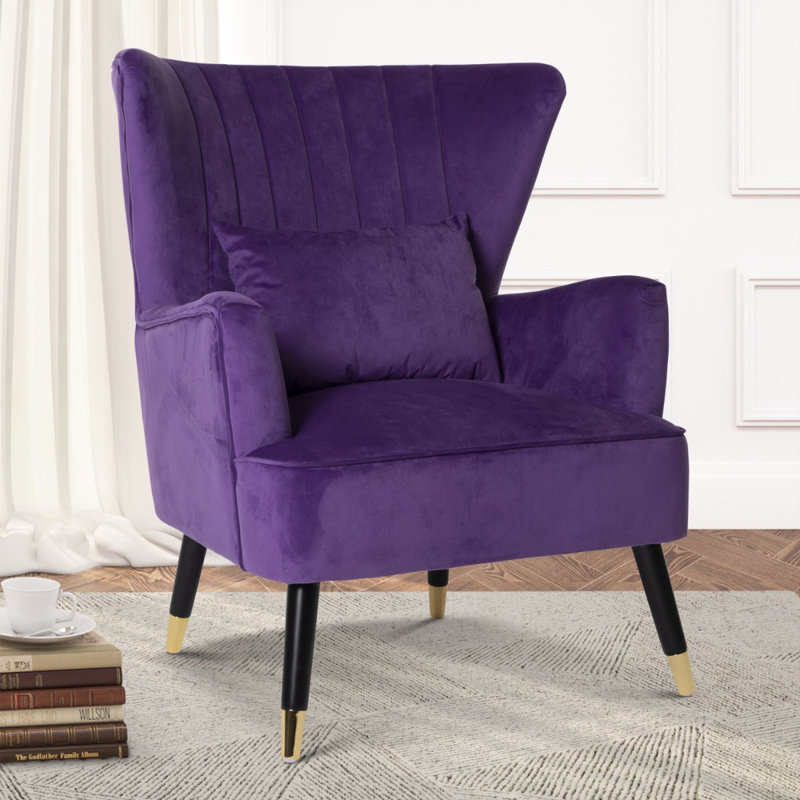Nettey Upholstered Wingback Chair, Purple, Velvet