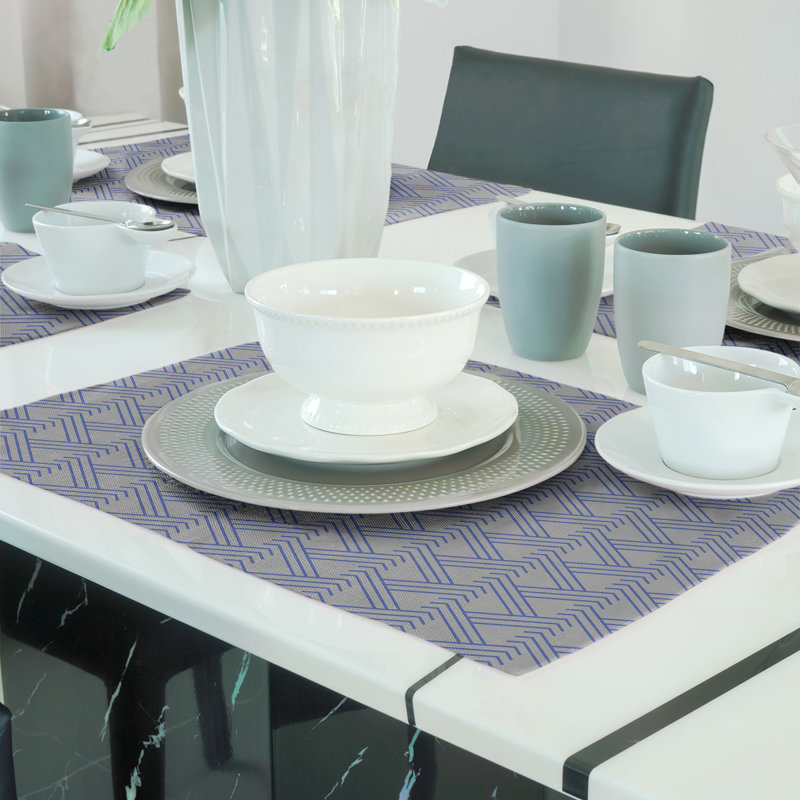 Napperon en coton 18 po classique Zig Zag, Gris/bleu, Coton
