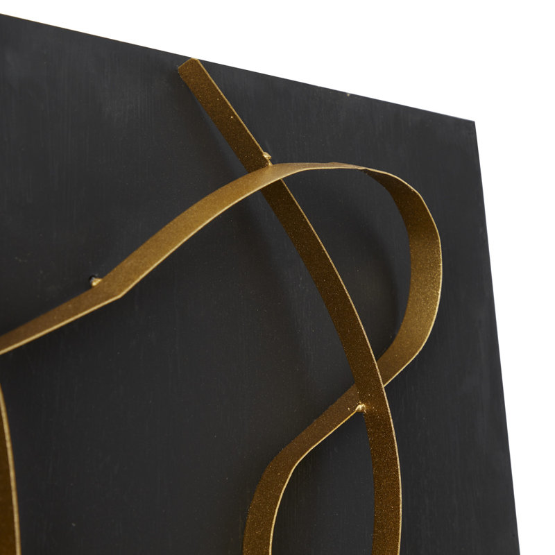 White Metal Abstract Overlapping Lines Home Wall Decor with White Backing,, Black/Gold