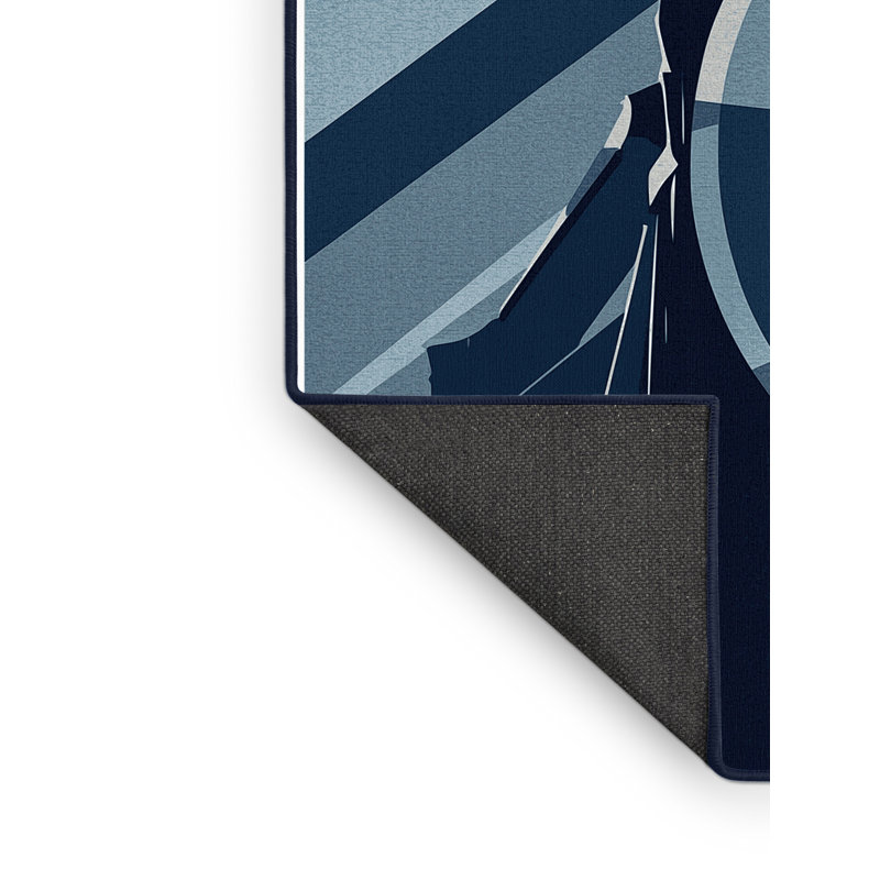 Tapis doux et moelleux à motif géométrique moderne et contemporain Barreto Shield Maiden - bleu marine, 5 x 7