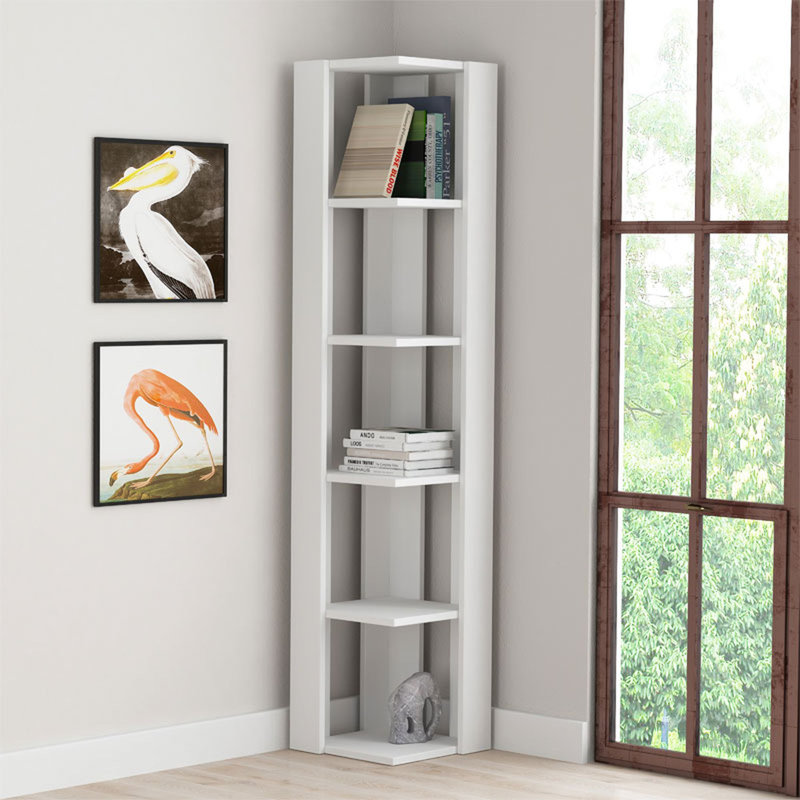 Nati Modern Corner Bookcase 5 Tiers | 34 x 34 x 161 cm | Space-Saving Design, White