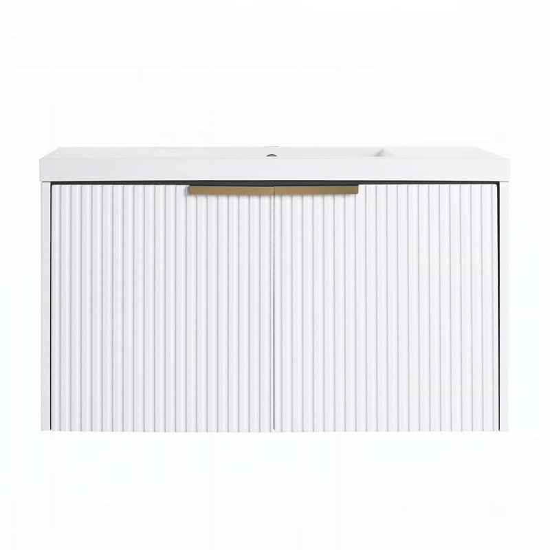 Meuble-lavabo mural de 36 pouces avec caractéristiques innovantes pour un rangement élégant, Blanc