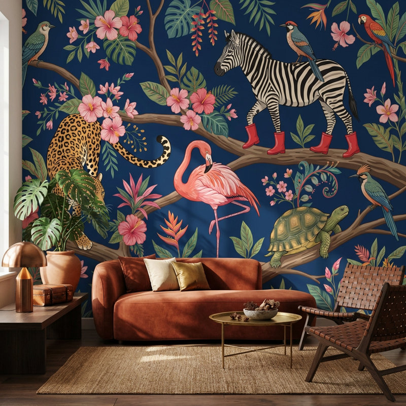 Papier peint animaux tropicaux jungle tropicale, 160 po x 108 po, Peler et coller