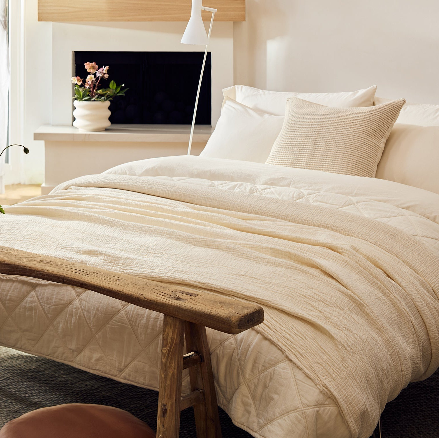 Topanga Matelasse Cotton Throw Blanket, King, Undyed