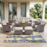 Teebeck 8-Piece Wicker Rattan Patio Conversation Set With Square Fire Pit Table And Swivel Chairs