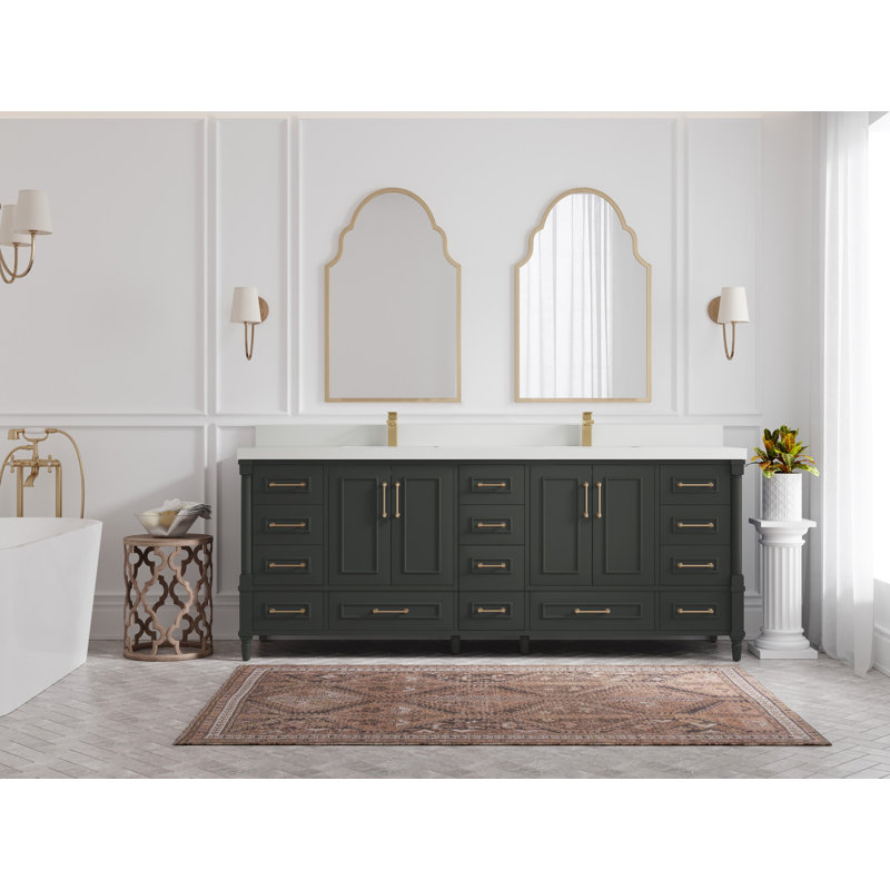 Aberdeen 84'' Double Bathroom Vanity with Top, White