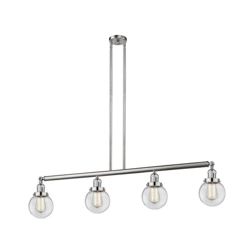 Luminaire suspendu pour îlot de cuisine 4 lumières Clementina, Ampoule non incluse, Transparent, Nickel poli