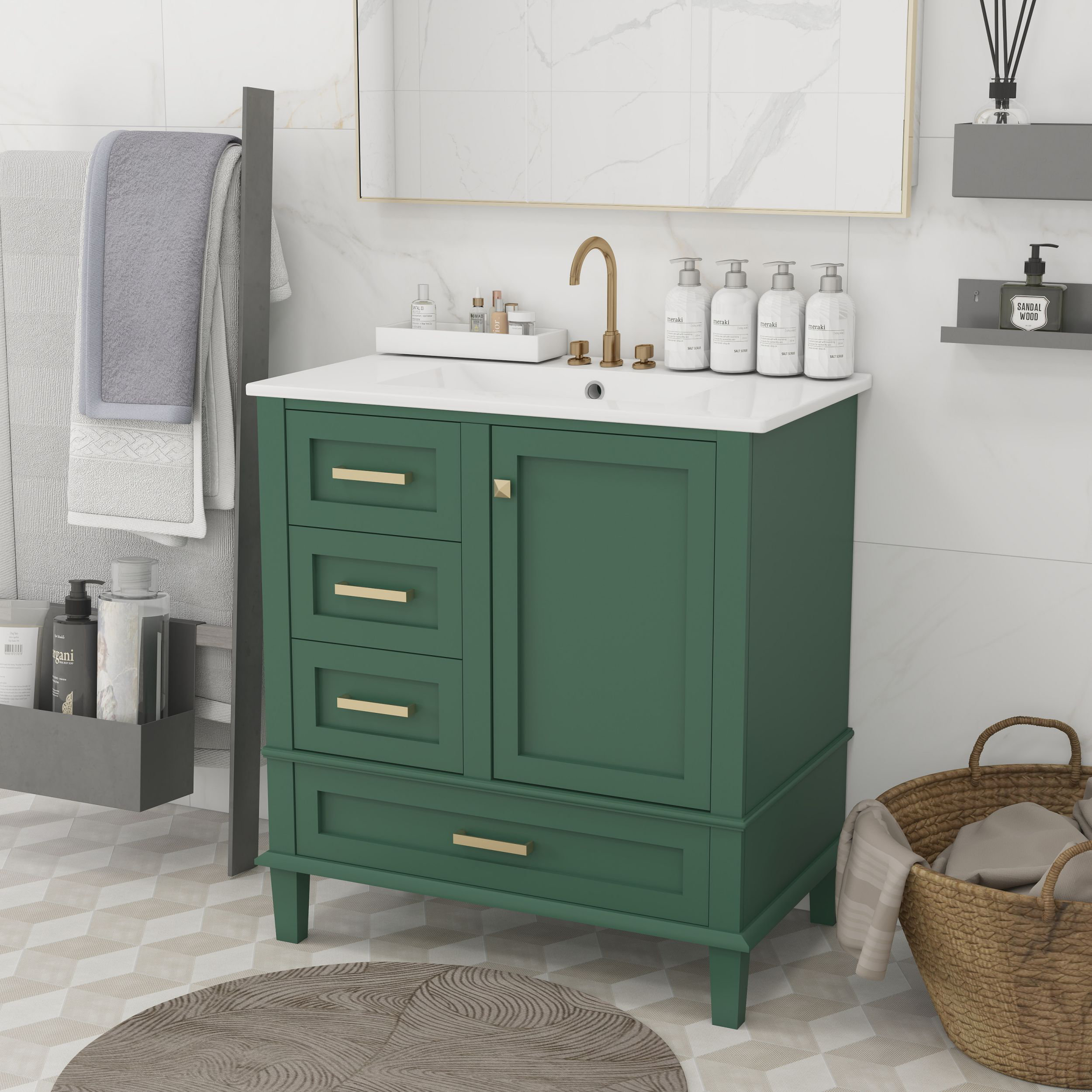 Winston Porter Sharaya 30'' Single Bathroom Vanity with Ceramic Top ...