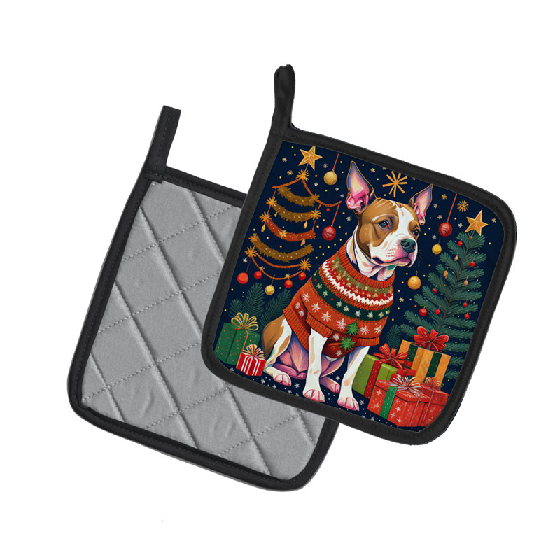 Paire de porte-casseroles Pit Bull Terrier Christmas