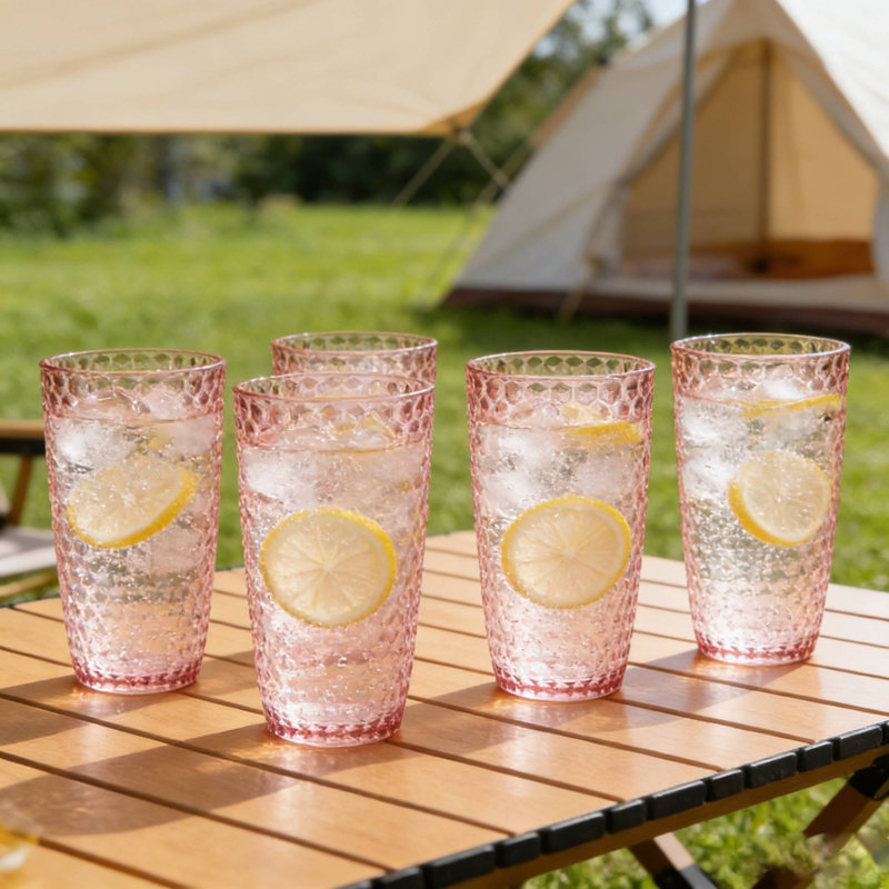 4 verres en verre taillé en diamant de 19 oz, sans BPA, pour les réceptions de patio, Rose