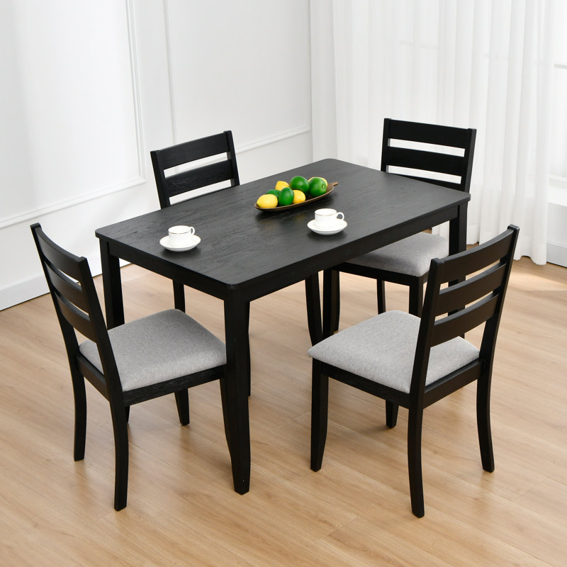 Busey 47" Wide Modern Wood Dining Set With Upholstered Chairs, Black