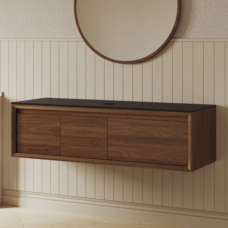 Armoire de salle de bain 48 po en noyer avec comptoir, sans lavabo, Black/Walnut