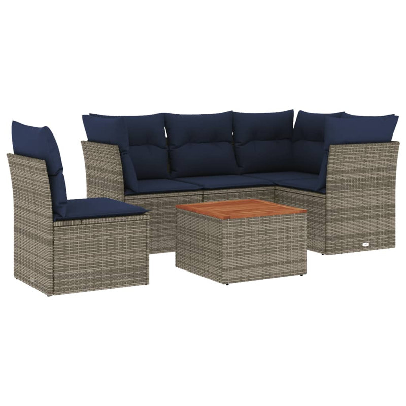  Ensemble de canapé de patio 6 pièces avec coussins en rotin de polyester gris