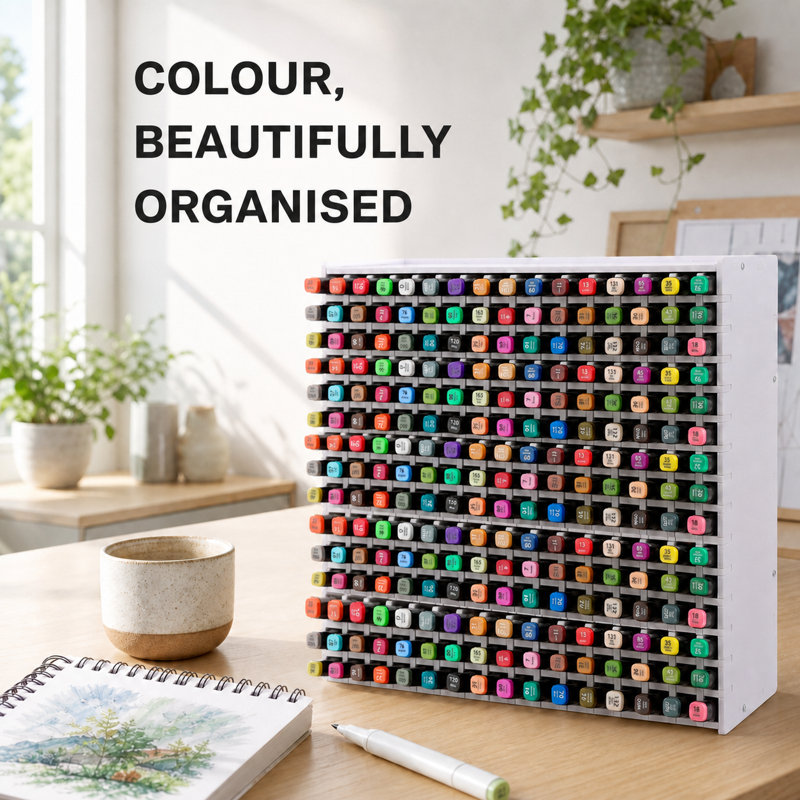 Vertical Desktop Marker Pen Storage Organiser, Holds 240 Markers, Plastic Art Pen Display Rack for Artist Markers and Colouring Pens, Desk Art Supply Storage for Home Studio