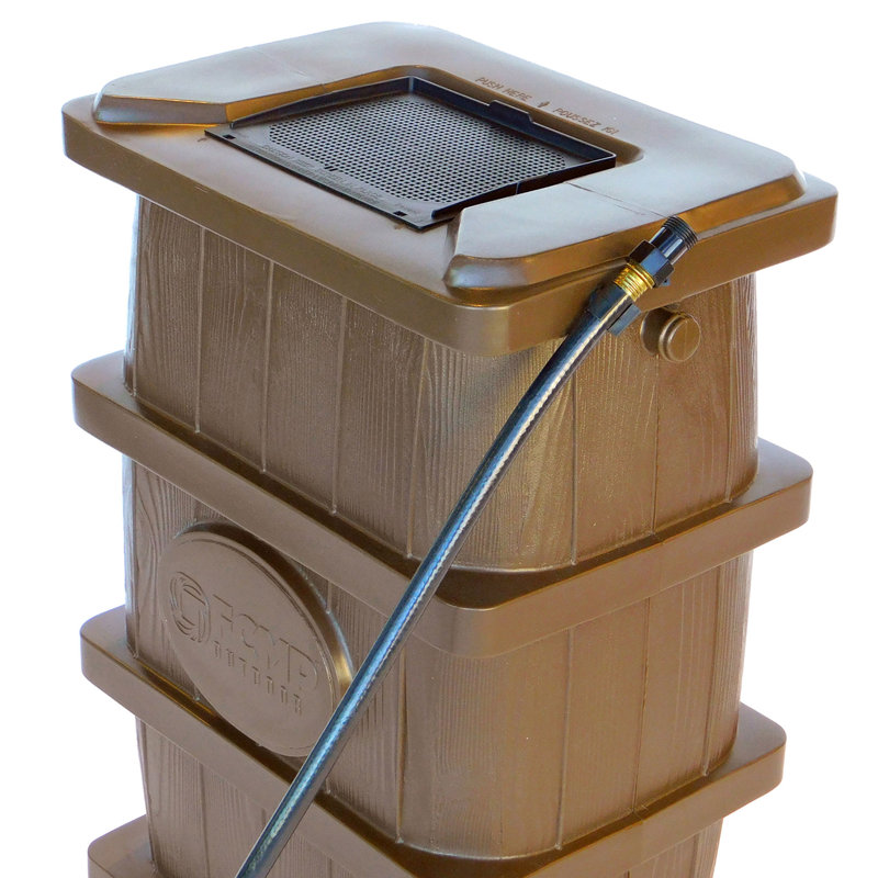 Brown 45 Gallon Wood Grain Rain Water Catcher Barrel