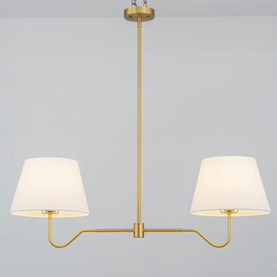 Lustre Maribel à 2 lumières, intensité variable, blanc lin, abat-jour conique en tissu naturel