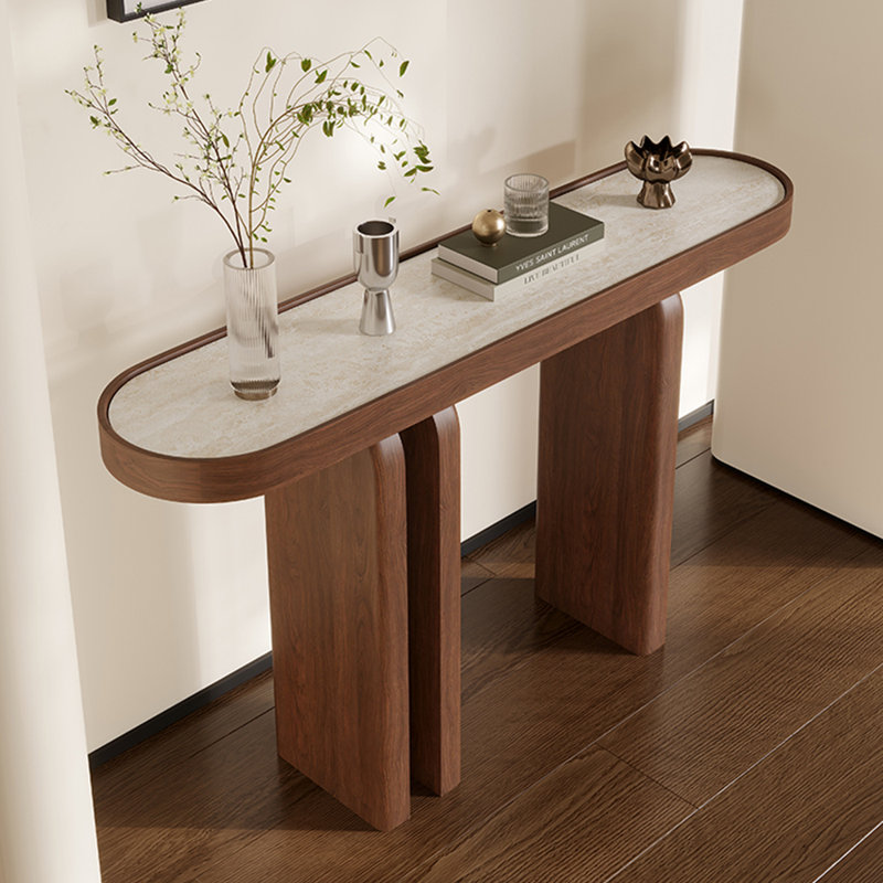 Retro style simple oval console table, 33.5" H x 55.1" W x 13.8" D