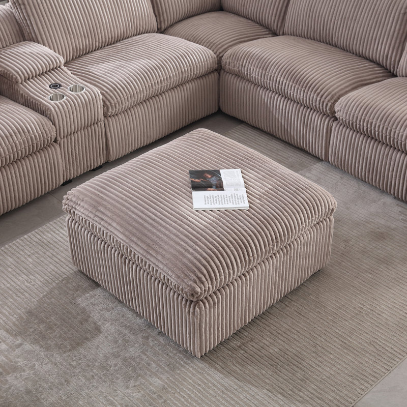 Pouf Jolett de 37,4 cm de large, surdimensionné, moderne, recouvert de velours côtelé, Velours côtelé taupe champignon