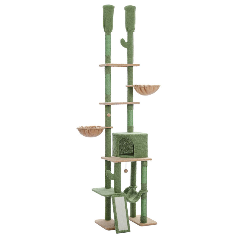 Large Green and Beige Adjustable Height Cactus Cat Tree Tower