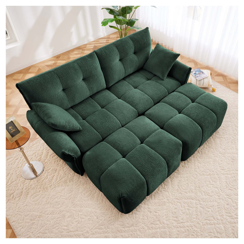 Ensemble de canapé modulaire en chenille capitonné 2 places Forest Forest avec repose-pieds et coussins décoratifs pour le salon