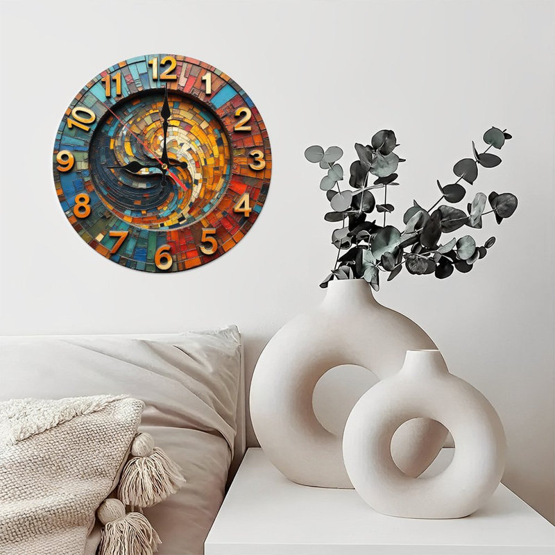 Mosaic Tile Clock Wall Art Home Decor