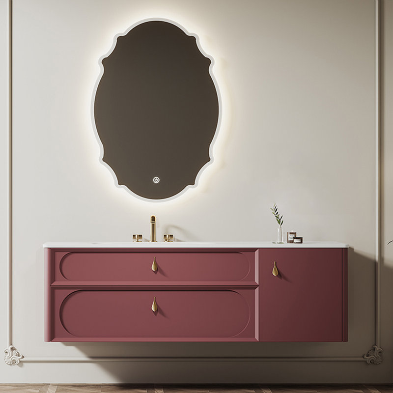 French simple retro style bathroom cabinet, 19.69" H x 51.18" W x 21.65" D, Rose red