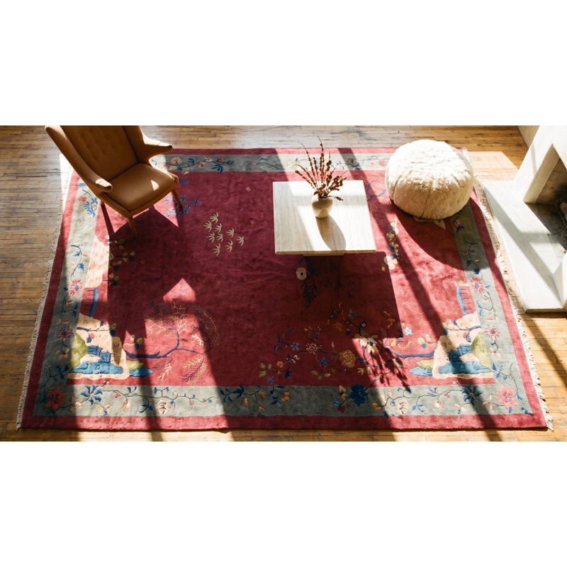 Hand Knotted Wool Area Rug in Pink