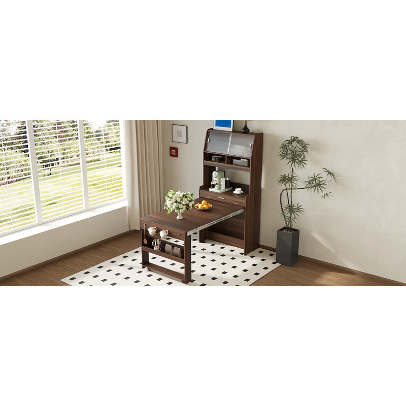 Foldable Dining Table with Buffet, Walnut