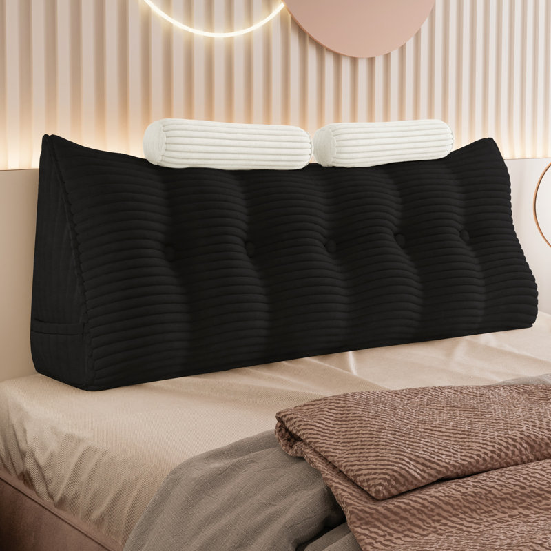 Coussin de lecture de tête de lit avec siège, Noir, Grand lit