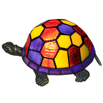 Tortoise Tiffany Style Turtle Lamp Small Bedside Cute Accent Green Stained Glass Shade Night Light