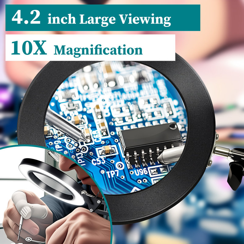 Led Magnifying Lamp With Clamp, 3 Color Modes And 10 Brightness Levels, Black