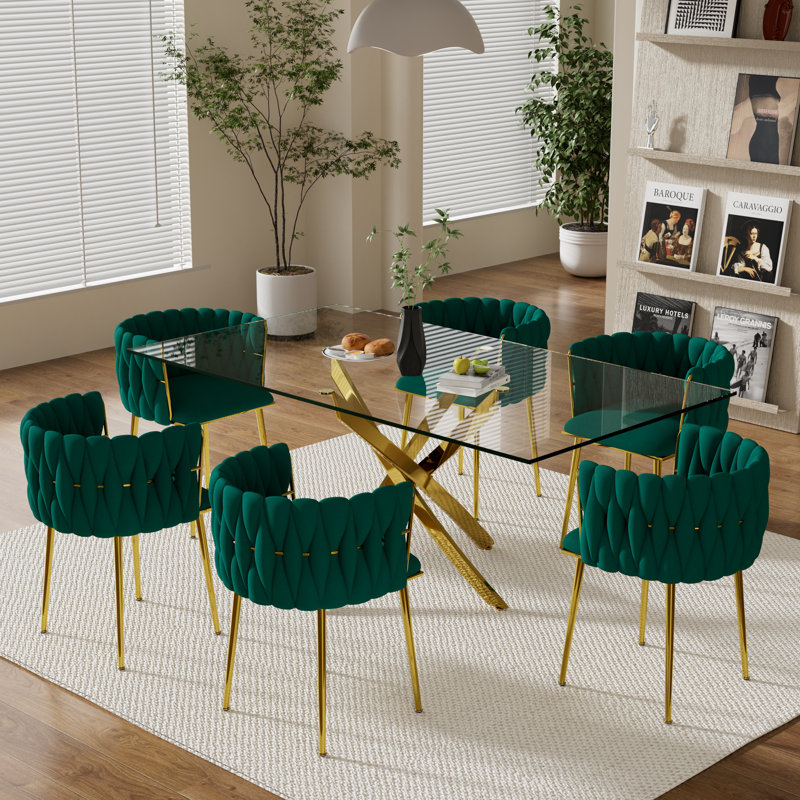 Ensemble de salle à manger Antli, Green, 29.5"H x 63"L x 31.5"W, Doré