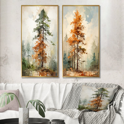 «Earthy Brown Forest of Redwood Trees», ensemble de 2 décorations murales arbre séquoia