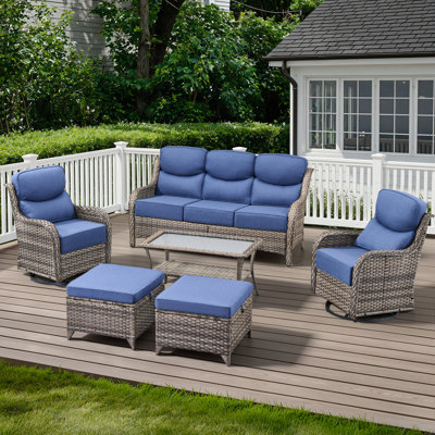 6-Piece Outdoor Wicker Patio Conversation Set With Swivel Chairs And Coffee Table