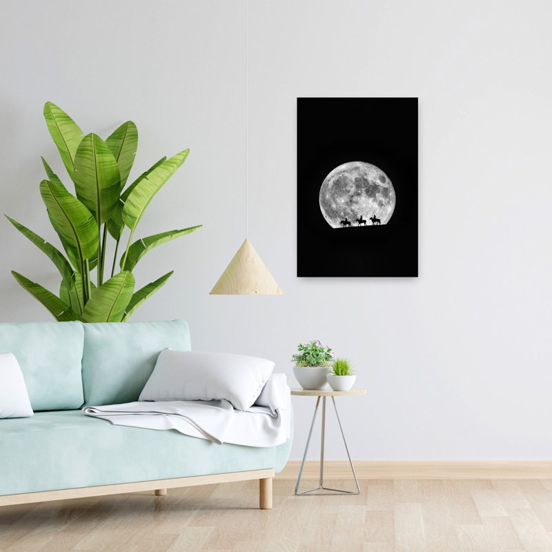 Western Night Riders Abstract Contemporary Horse Landscape Nature Wall Art Print 1 Piece Wrapped Canvas Wall Art