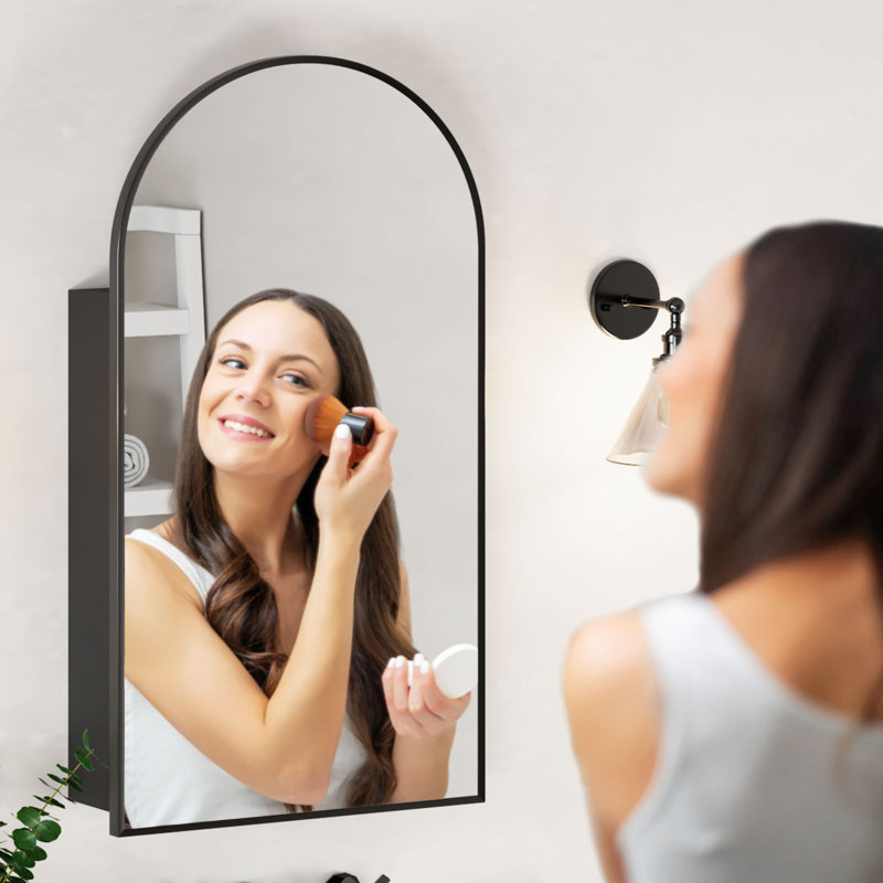 Raygen W H Wall Mounted Required Frameless Medicine Cabinet Mirror 3 Fixed, Matte Black, 90cm H x 50.3cm W x 12.5cm D
