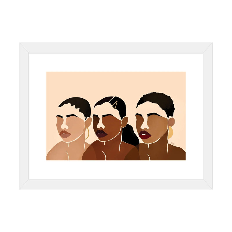 Impression d’art graphique, "sœurs I" par Brie Nicole, Papier encadré blanc, Blanc, H 24 po x l 32 po x P 1 po