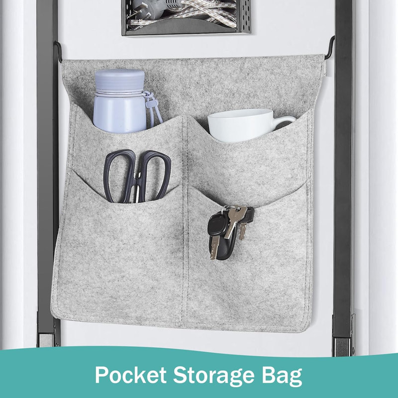 Over the Door Ironing Board 13x36 inches with Iron Holder and Pocket Storage Bag, Hanging Iron Board for Home Laundry Room, Black