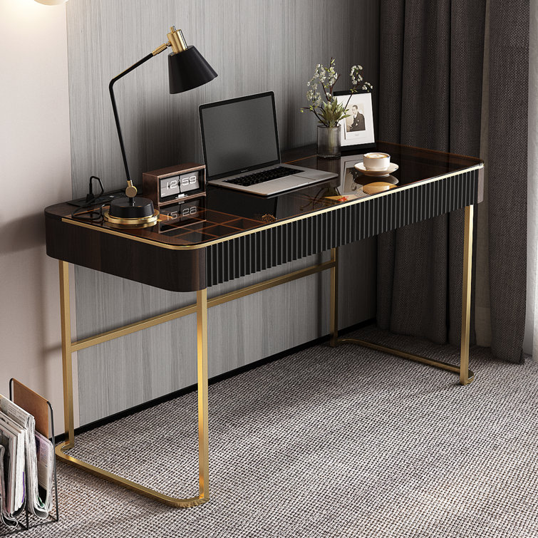 Everly Quinn 41 in Computer Desk With Two Drawers, White and Gold Modern  Study Writing Desk & Reviews